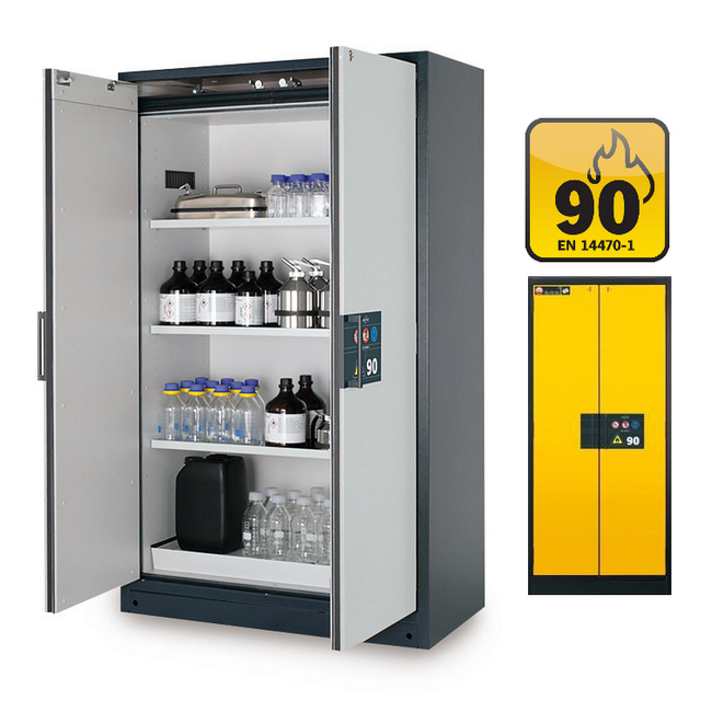 Fire Resistant Cabinet - Q-Line - Storage of Flammable Hazardous Materials - 119.3 x 61.5 x 195.3 cm - Yellow - IASE30001040-1