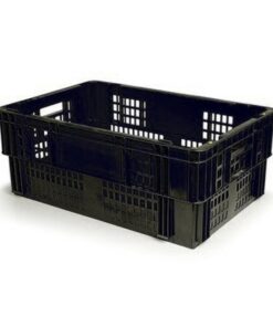 Nesting Agri Crate - Plastic Box - Semi-vented Base and Vented Sides - 60 x 40 x 24 cm - Recycled Material - Black - PI-720B-black