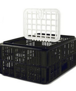 Live Chicken Crate with Lid - Plastic Bird Coop - Vented - 74 x 53 x 31 cm - Recycled Material - Black - PI-LB10-w_Lid-black