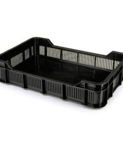 Stack Crate - Plastic Box - Solid Base and Vented Sides - 53 x 35.5 x 11.5 cm - Recycled Material - Black - PI-430-SolidB-black