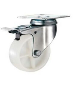 Castor Wheels - Nylon - Top Plate Swivel - Brake - White - 65mm - TOOC484