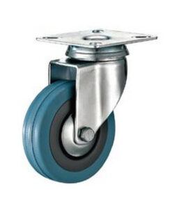 Castor Wheels - Blue Rubber- Top Swivel - Fixed Plate - 65mm - TOOC436