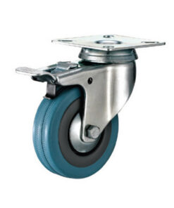 Castor Wheels - Blue Rubber - Top Plate Swivel - Brake - 65mm - TOOC435