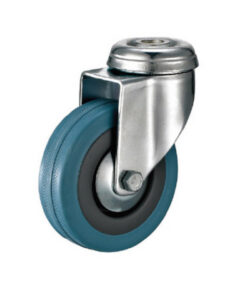 Castor Wheels - Blue Rubber - Bolt Hole - Swivel - 65mm - TOOC434
