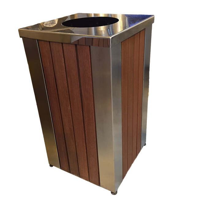 Wastebin - SS304 Stainless Steel and Wood Litter Bin - 900x510x510mm - WDA2263S