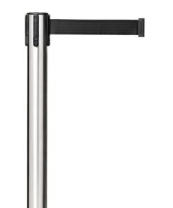 Retractable Queue Barrier Pole - Black Belt - Stainless Steel - 350 x 930mm - HOSQ007BLK