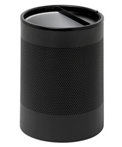 Steel Litter Bin - Wide - Half Moon Flip Top Lid and Bin Liner - Perforated - 400 Ø x 600 (H) mm - Black - 753BL-027SD