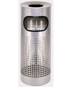 Ashtray Litter Bin - Steel Powder Coated - Square Punch - Free Standing - 250 Ø x 600 (H) mm - Silver - 435SI