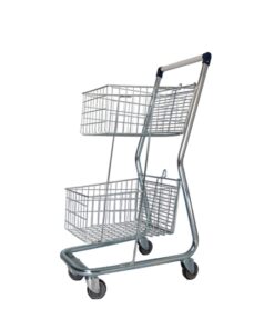Steel Shopping Trolley - Two Metal Mesh Baskets - Budget Shopper - 50L