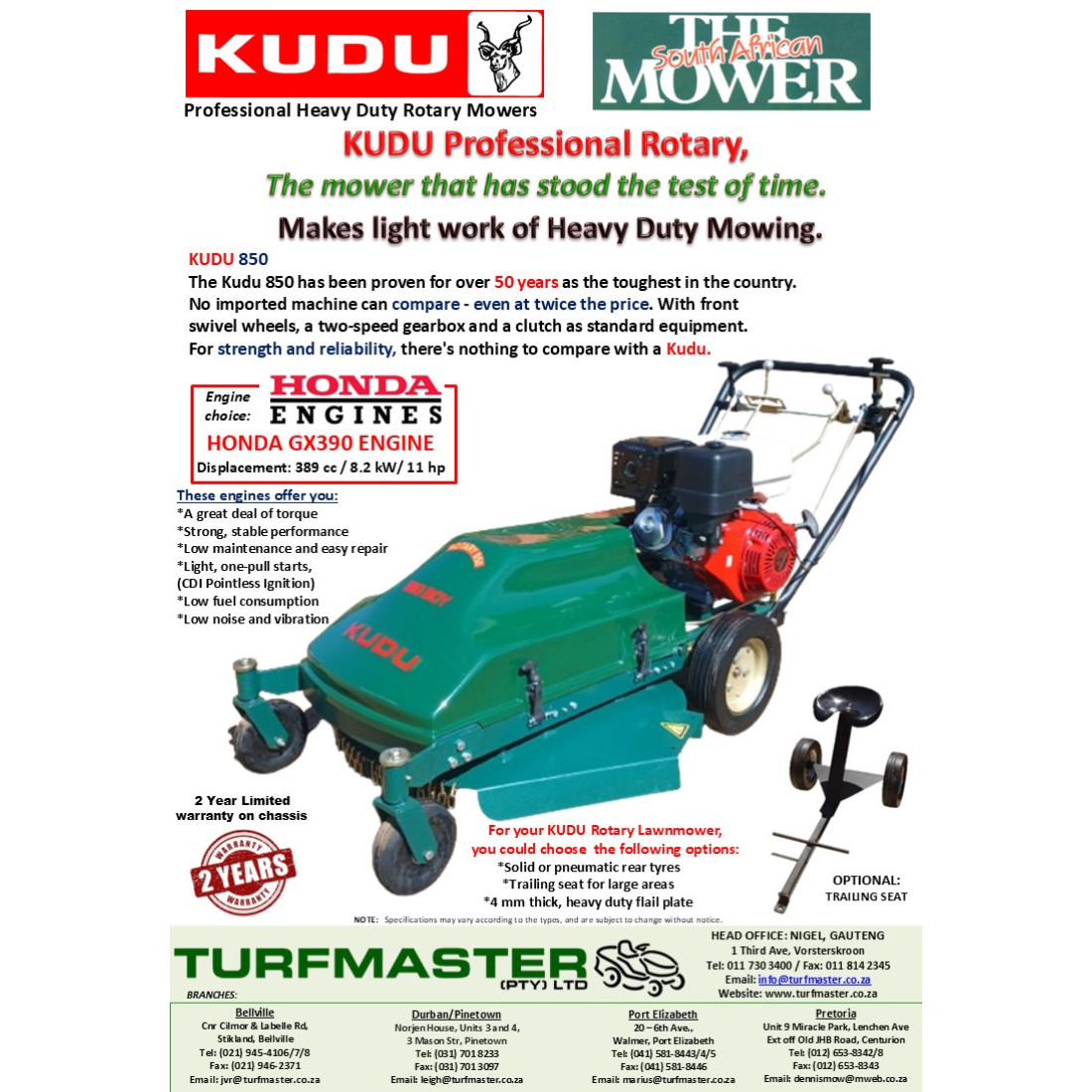 Kudu 850 Industrial Lawnmower - Honda Gx390 Engine - Image 3